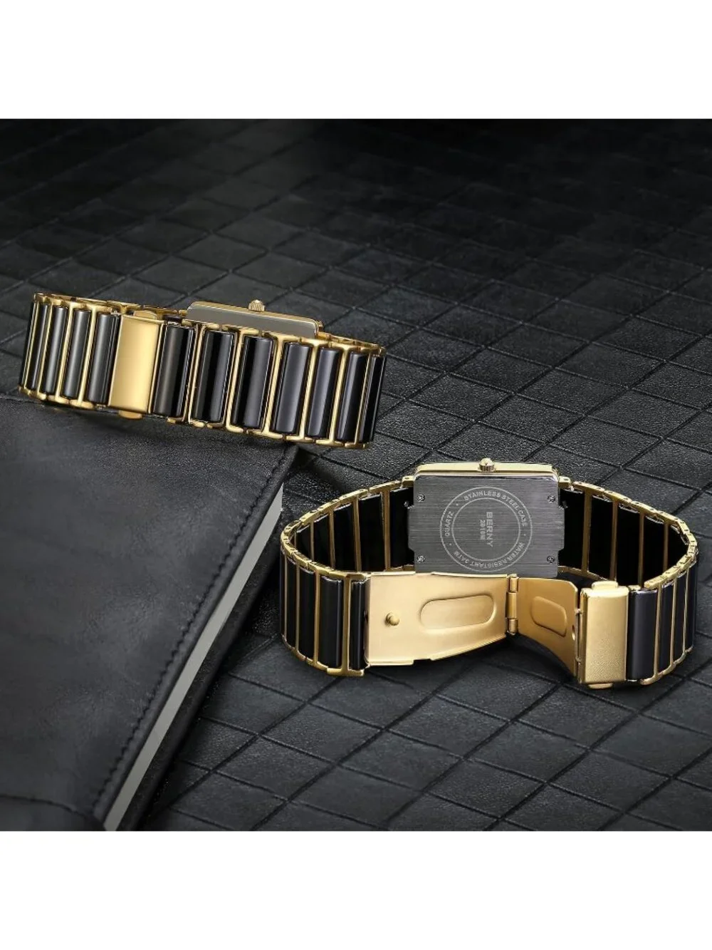 Men’s Black Gold Ceramic Bracelet Quartz Stainless Steel Case Wrist Watches